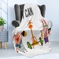 thumbnail image 4 of Fitness Soft Flannel Fleece Throw Blanket, Pig Rabbit and Giraffe Exercise Summer is Coming Fitness Motivation Yes I Can, Cozy Plush for Indoor and Outdoor Use, 70" x 90", Multicolor, by Ambesonne, 4 of 5