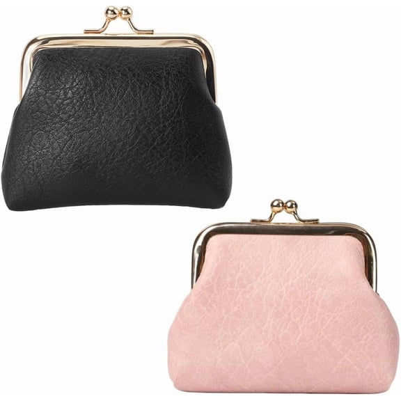 2pcs Kiss Lock Coin Purse Leather Coin Purse Mini Vintage Snap Closure Wallet Change Pouch With Metal Kiss Lock Clasp Small Size Clutch Purse Bulk