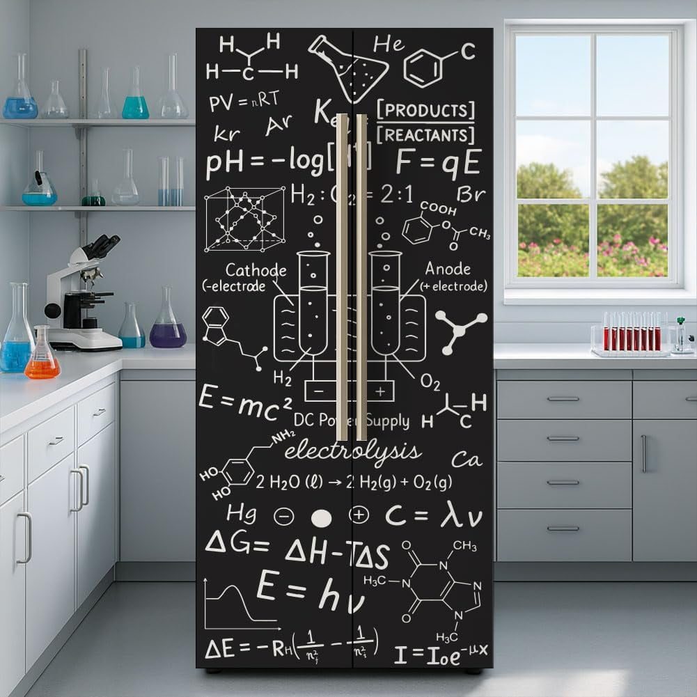 2 Sheet Formula Print Removable Refrigerator Wraps Self-Adhesive Fridge Stickers Peel and Stick Vinyl Fridge Decals Sticker Multi-color