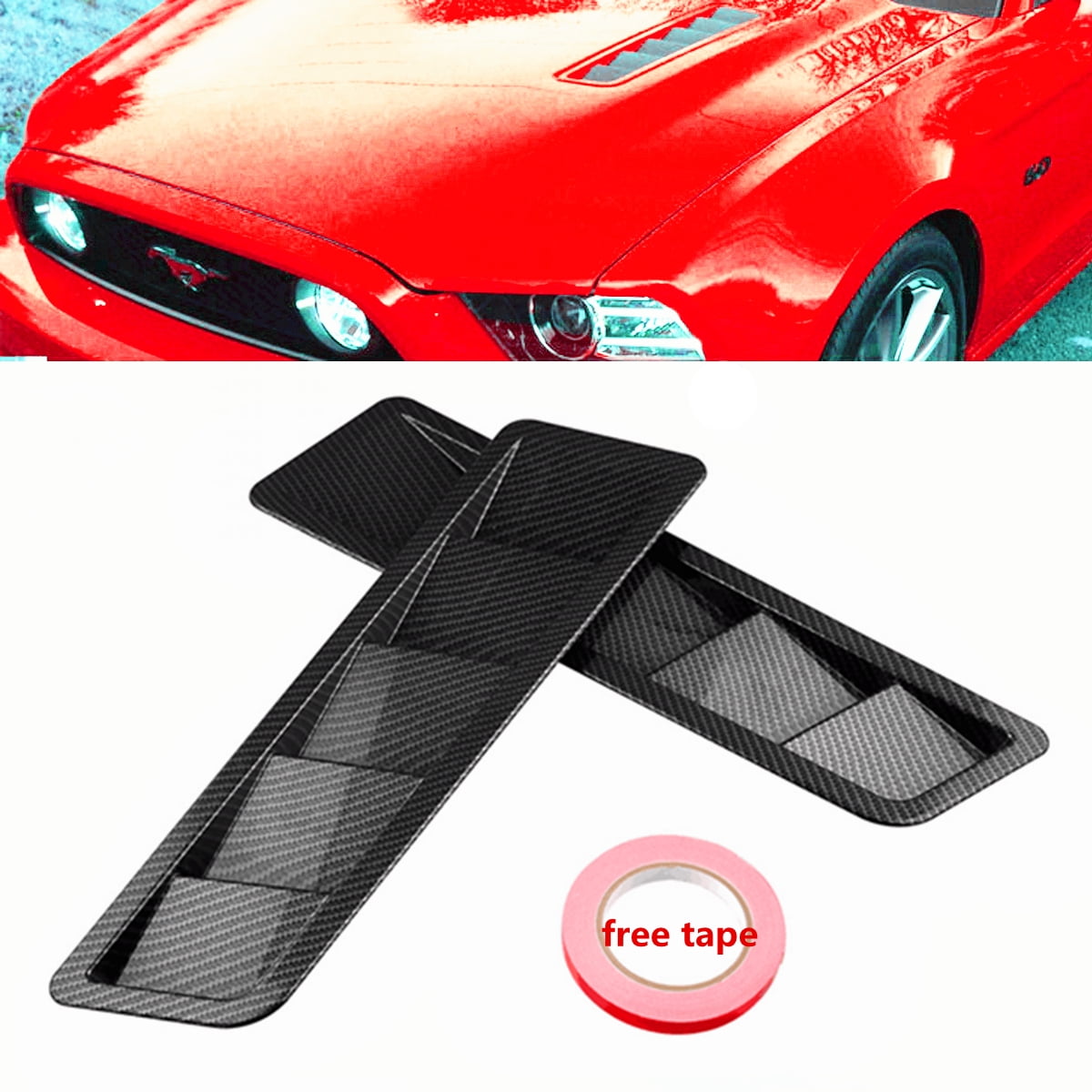 One Pair Carbon Fiber Style Car ABS Hood Vent Louver Cooling Panel 16.7" x 4.5" 