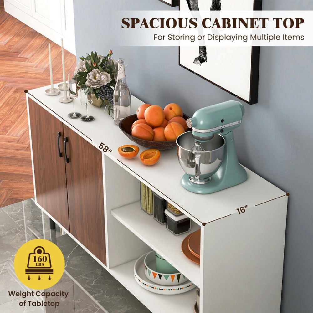 Finihen Kitchen Storage Cabinet, Buffet Sideboard, Modern Buffet Sideboard with 2 Doors and Open Compartments, for Dining Room, Kitchen, Living Room, Walnut Finihen Kitchen Storage Cabinet, Buffet Sideboard, Modern Buffet Sideboard with 2 Doors and Open Compartments, for Dining Room, Kitchen, Living Room, Walnut