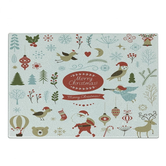Christmas Cutting Board, Christmas Graphic Elements Delicate Gentle Ornate, Decorative Tempered Glass Cutting and Serving Board, Small Size, Multicolor, by Ambesonne
