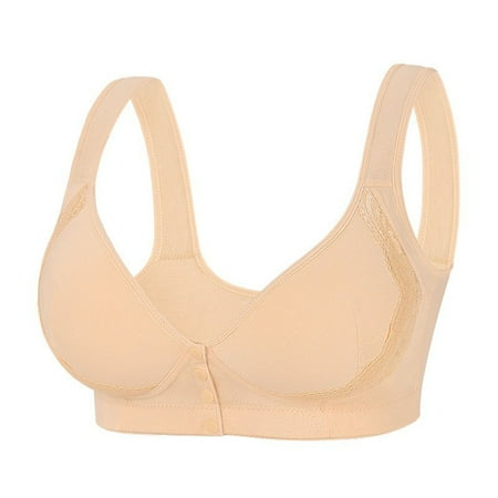 ALLLIST Front Closure Bras for Women Beige No Underwire Sleep Solid Soft T Shirt Lingerie for Women Size 36-50