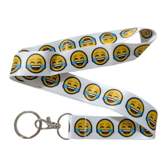 Face with Tears of Joy Emoji White Keychain Lanyard
