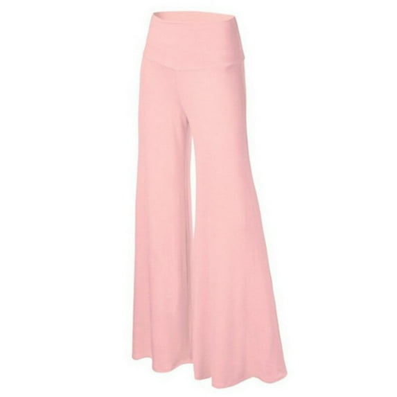 Uhndy Women High Waist Yoga Pants Stretch Workout Gym Running Pants Long Bootleg Flare Palazzo Wide Leg Lounge Pants Trousers pink M