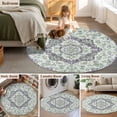 thumbnail image 5 of Round Rugs 6Ft, Green Purple Boho Round Area Rug Washable Indoor Throw Carpet, Vintage Abstract Art Floral Ethnic Tribe Soft Non Slip Circle Rug for Office Cabinet Home Decor Aesthetic, 5 of 8