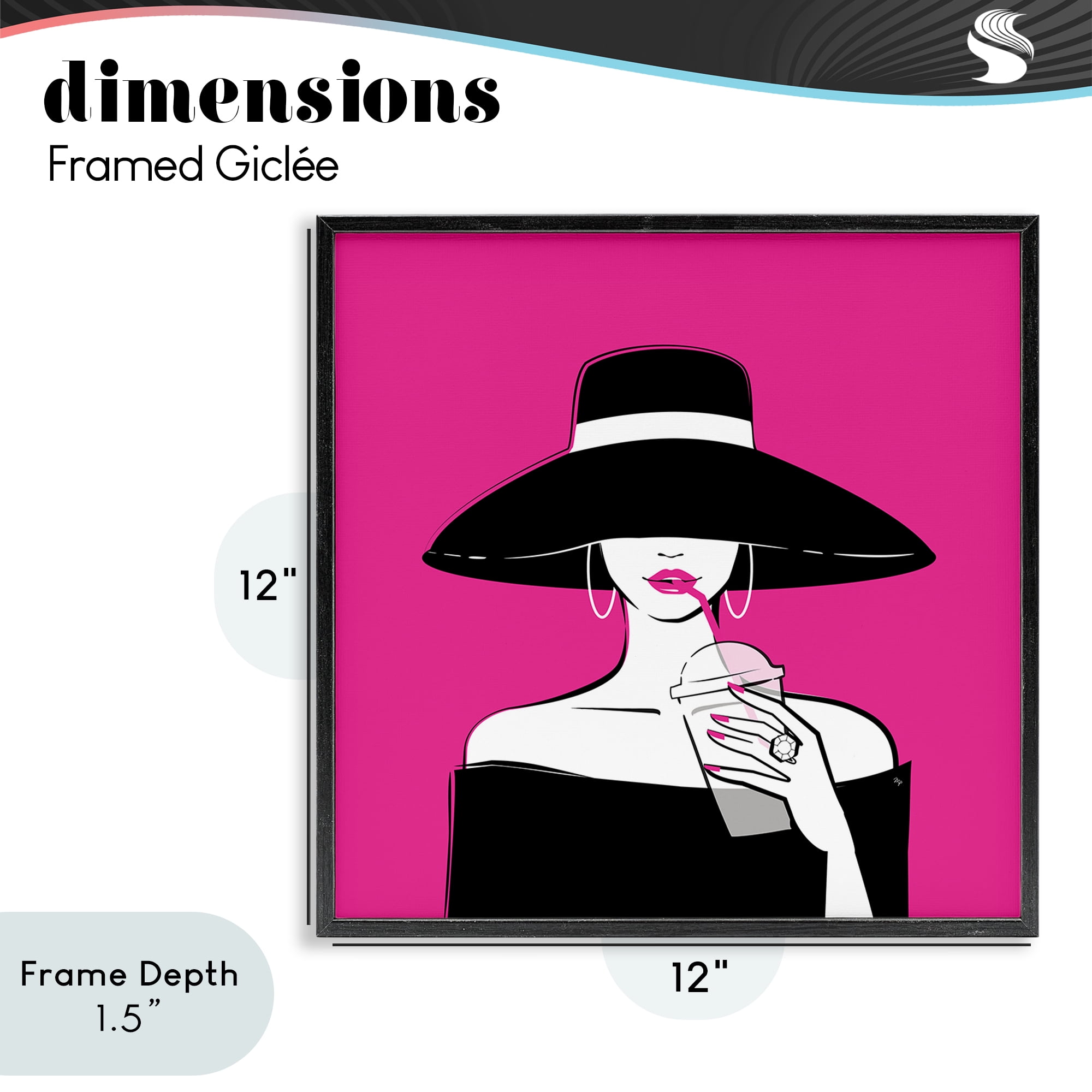 Stupell Industries Black Hat Glamourous Woman Black Framed Giclee Art, design by Martina Pavlova