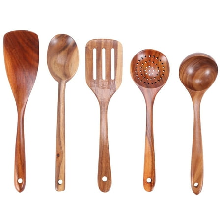 

Healthy Utensils Set Wooden Natural Nonstick Hard Wood Spatula and Spoons - Durable - and Safe Kitchen Spoon