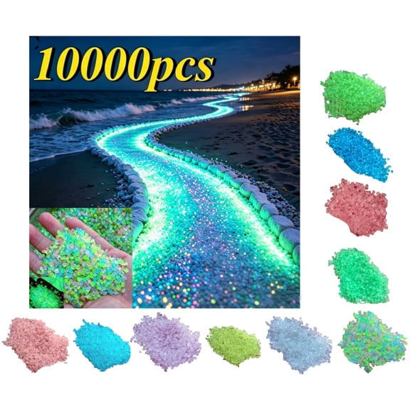 10000Pcs Glow in The Dark Pebbles 3-5mm, Luminous Night Guide Stones Glowing Rocks Decor for Garden Walkway, Driveway, Fish Tank, Aquarium, Bonsai