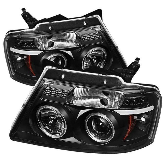 Tail Lamp Set For Ford F150 F-150 Pickup Black Bezel Dual Halo LED G2 Projector Headlights