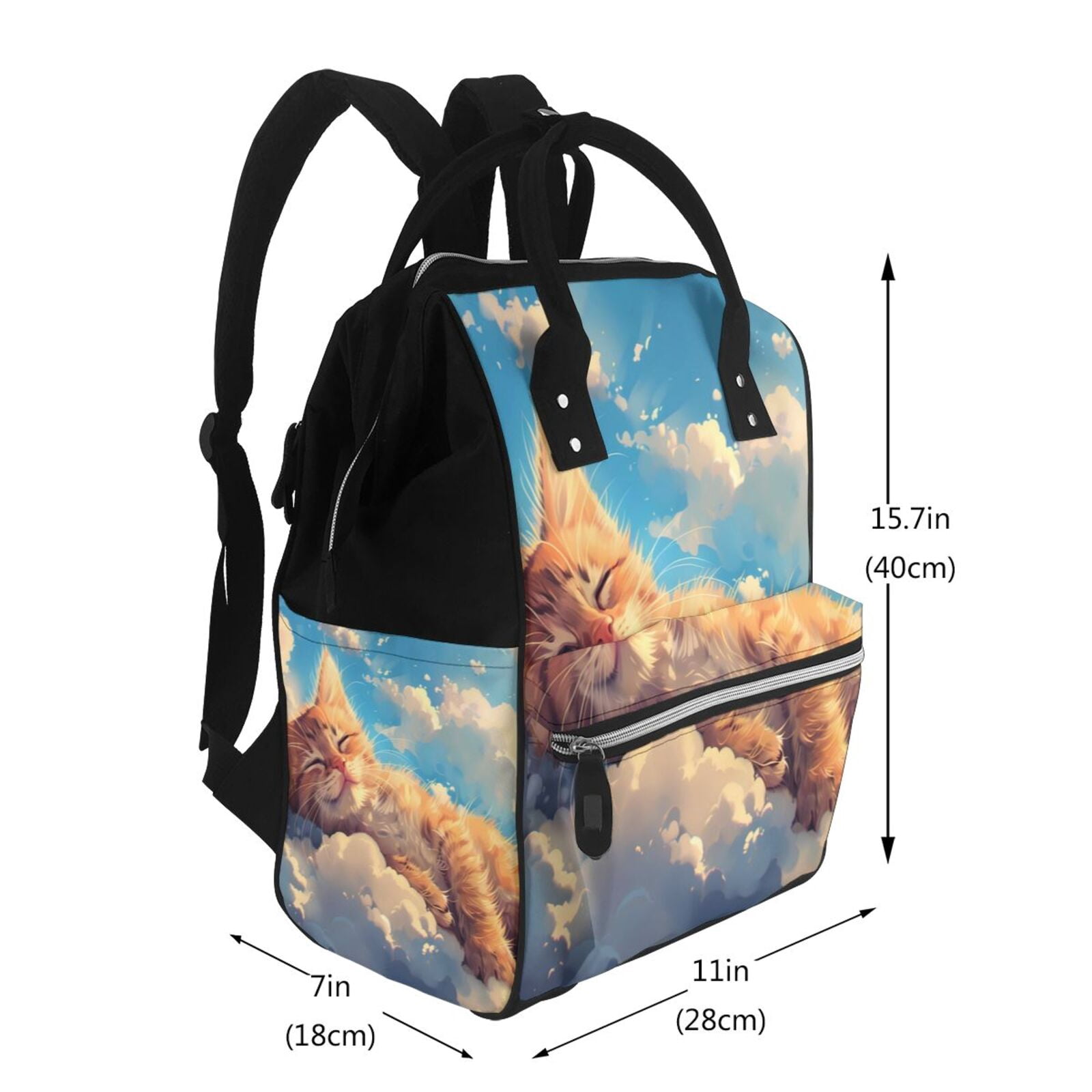 Fuzoiu Cloud Sleeping Cat Print Diaper Bag Backpack,Baby Essentials Travel Tote,Multi function Waterproof Diaper Bag, Travel Essentials Baby Bag - Unisex
