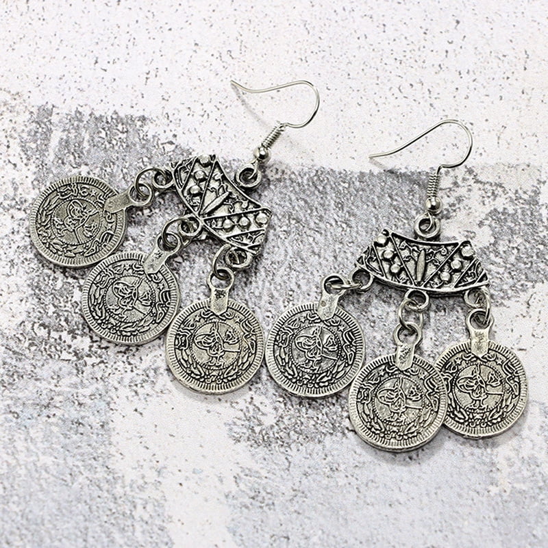 Bohemian Coin Hippie Tibetan Tribal Dangle Hook Earrings Coin Ear Stud JewelryYE 