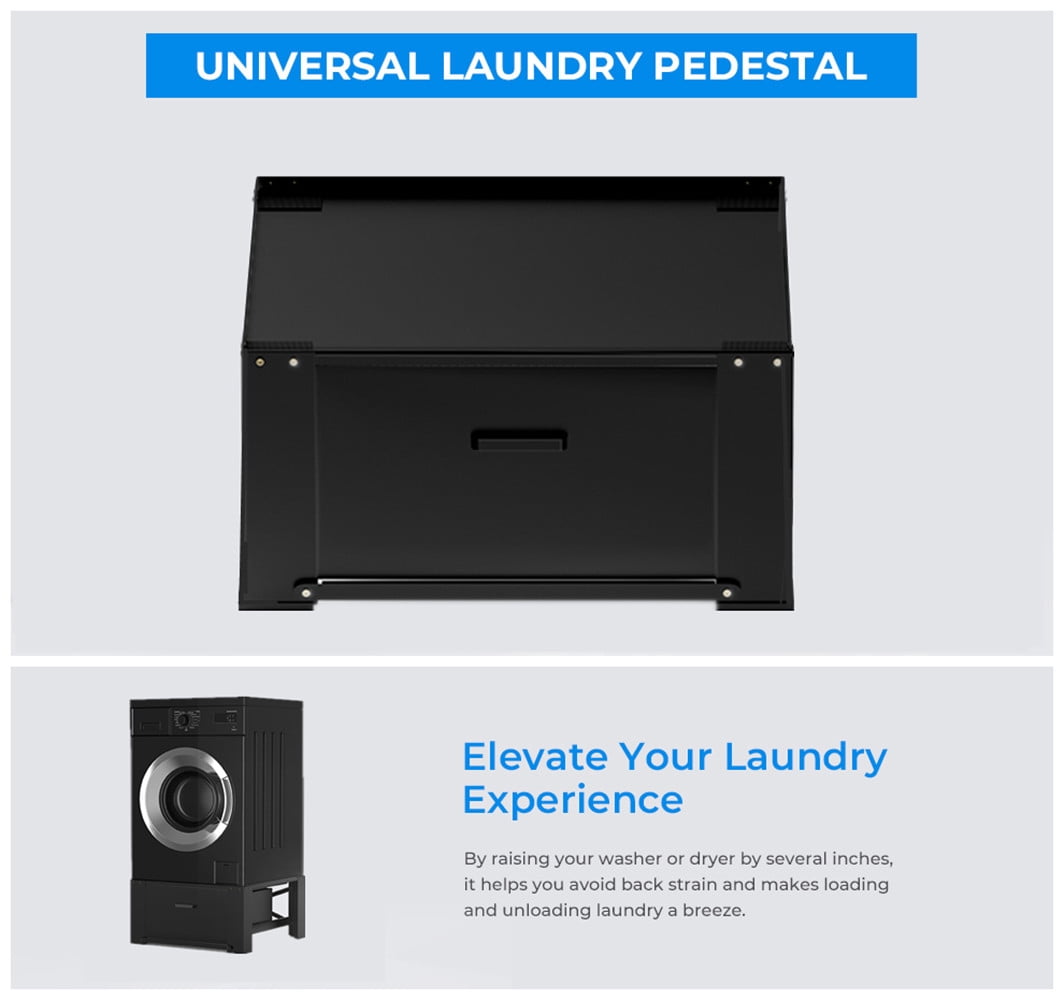 28.4" Washing Machine Pedestal with Drawer and Upper Panel Matalde Laundry Pedestal Upgraded Design, Washer and Dryer Stand, Black