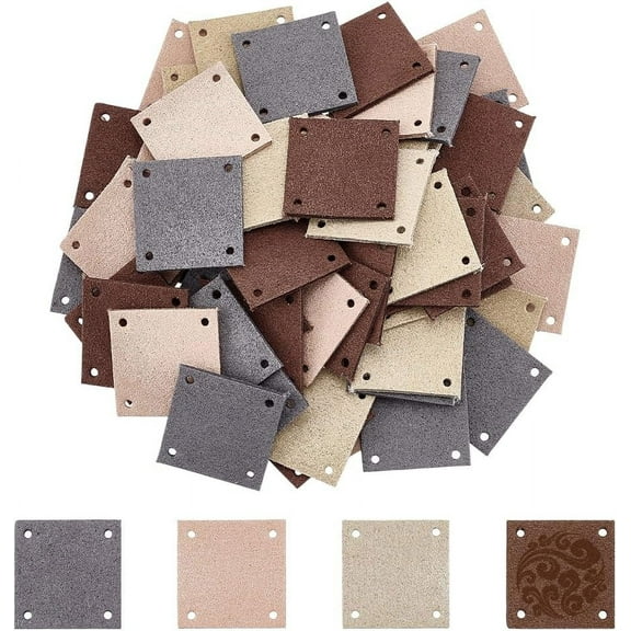 60Pcs 4 Colors Blank PU Leather Label Tags Clothing Handmade Embossed Tags Square Sew on Tag Label with 4 Holes Embellishment Knit DIY Accessories for DIY Bags Shoes Hat Crafts Accessory Colorful DIY