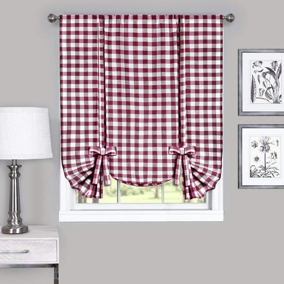 42 x 63 in. Buffalo Check Window Curtain Tie Up Shade, Burgundy