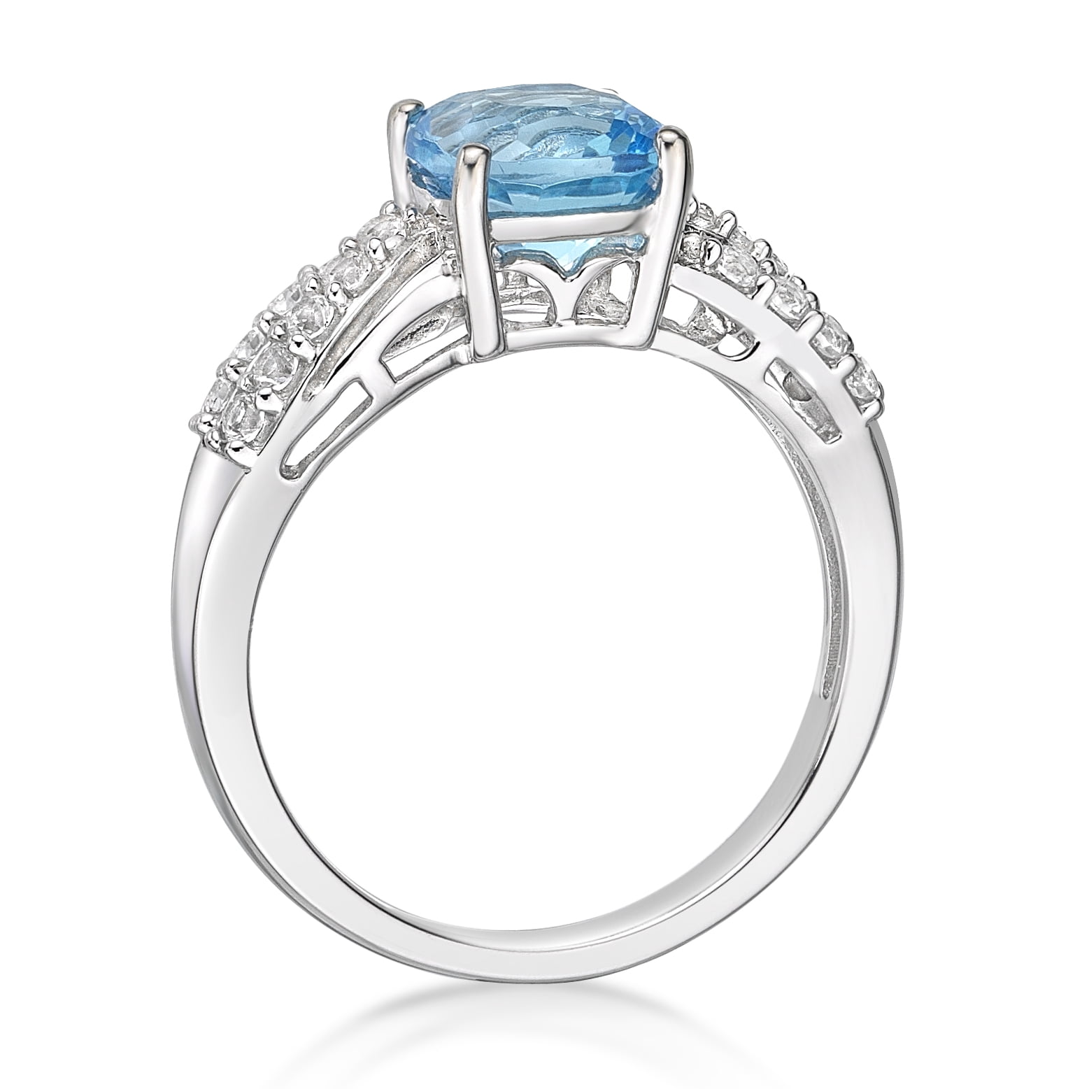 Jay Heart Designs 925 Sterling Silver Genuine Swiss Blue Topaz and Created White Sapphire Ring