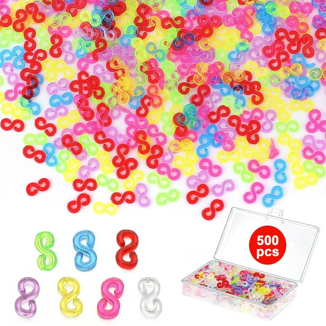 Conectores de bandas de goma, kit de bricolaje para pulseras y collares, perfecto para crear accesorios de joyería, 500 clips en forma de S de colores para bandas de telar