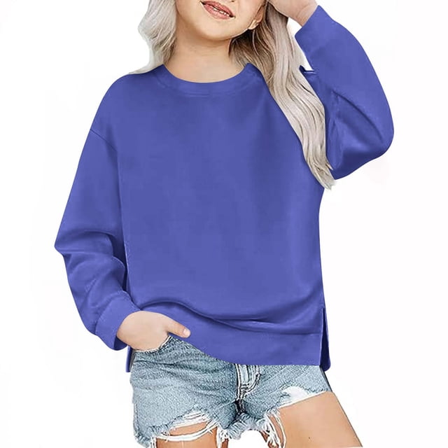 Lenpel Chandails à Col Rond pour Garçons et Filles Unisexe Bébé Tout-Petit Manches Longues en Molleton Chaud Chandails à Enfiler Hauts Décontractés Automne Hiver Vêtements (Bleu, 2-3 Ans)