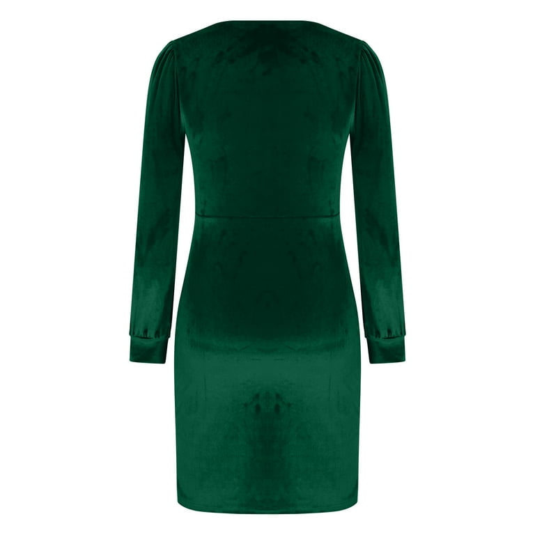 Efsteb Velvet Dress for Women Formal Puff Long Sleeve Bodycon Elegant Mini  Ruched Cocktail Party Formal Prom Dress (Green,L) - Walmart.com