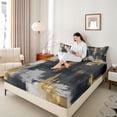 thumbnail image 4 of jejeloiu Graffiti Geometric Stripes Full Size Sheets,Gold Gray Black Bed Sheets For Men Women 4 Pieces, 4 of 7