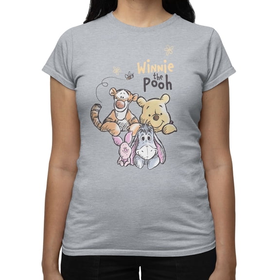 Disney Winnie The Pooh Women's Smiley Friends Look To You T-Shirt (Sport Grey, S-XXL)