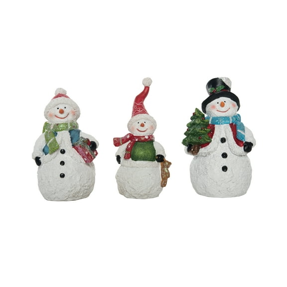 Transpac 4.5 in Multicolor Christmas Snowman Figurine Set of 3 with Glitter Detail Decorative Objects for Holiday Decor