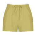 thumbnail image 5 of High Waisted Yoga Linen Shorts for Women 7" Inseam Drawstring Low-Rise Mid-Thigh Compression Shorts Cute Tall Beach Bermuda Shorts with Pockets Yellow XL, 5 of 6