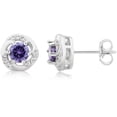 thumbnail image 2 of Created Amethyst and White Sapphire Gemstone Sterling Silver Six Prong Stud Earring, 2 of 2