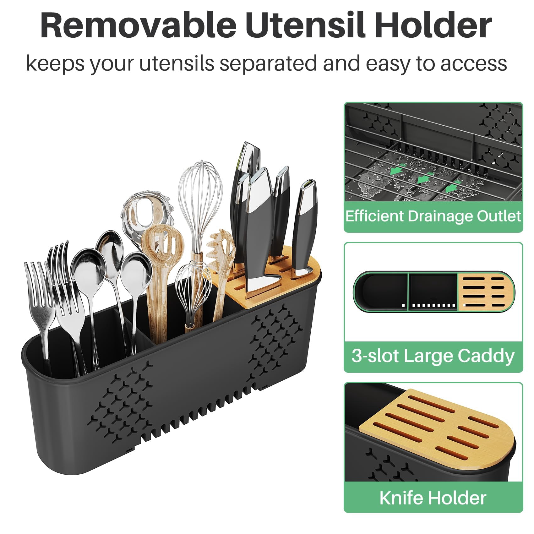 Dish Drying Rack Black Stainless Steel Expandable for Kitchen Counter