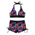 thumbnail image 3 of Fmbrln Swimsuits for Women 2 Piece with Boyshorts Fashion Floral Print Bikini Sets Trendy Halter Back Tie Modest Bathing Suits, 3 of 9