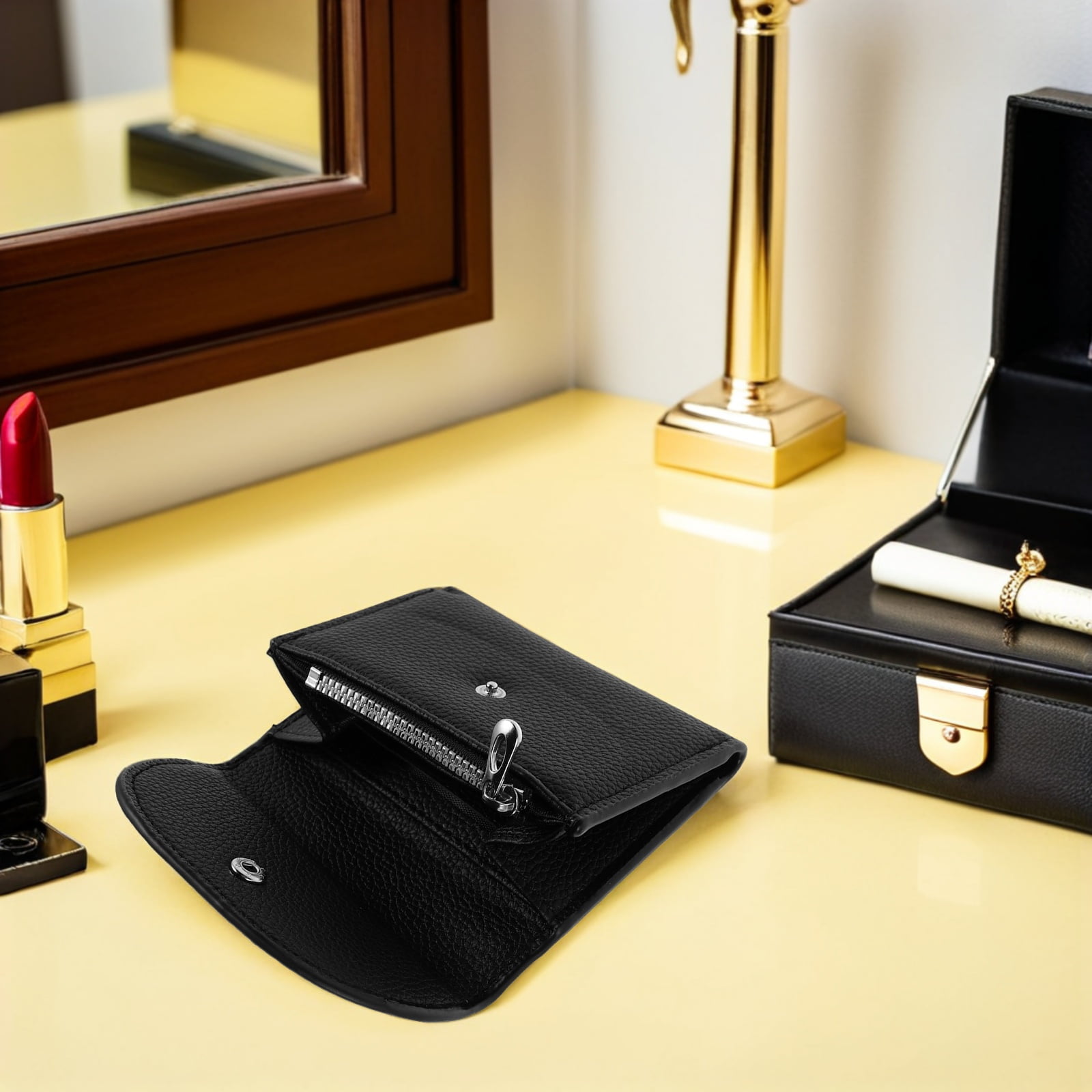 WRISTBIQUE Black Ultra Thin Wallet Small Coin Purse Compact Slim Card Holder for Everyday Use
