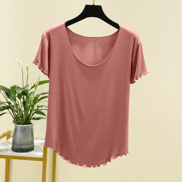 Haut à Manches Courtes pour Femmes Uni à Col Rond en Dentelle Haut/chemise à Manches Courtes à Col Rond