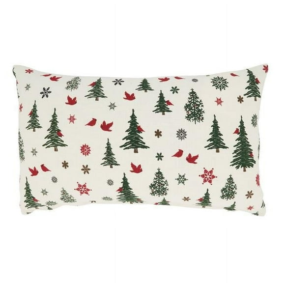 13 x 20 in. Evergreen Elegance Christmas Trees Oblong Throw Pillow Cover, Ivory