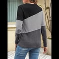 thumbnail image 4 of Blusas de Bloque de Color para Mujer, Estilo Túnica Informal de Larga con Cuello Redondo, Tipo Jersey. Gris Negro M, 4 of 8