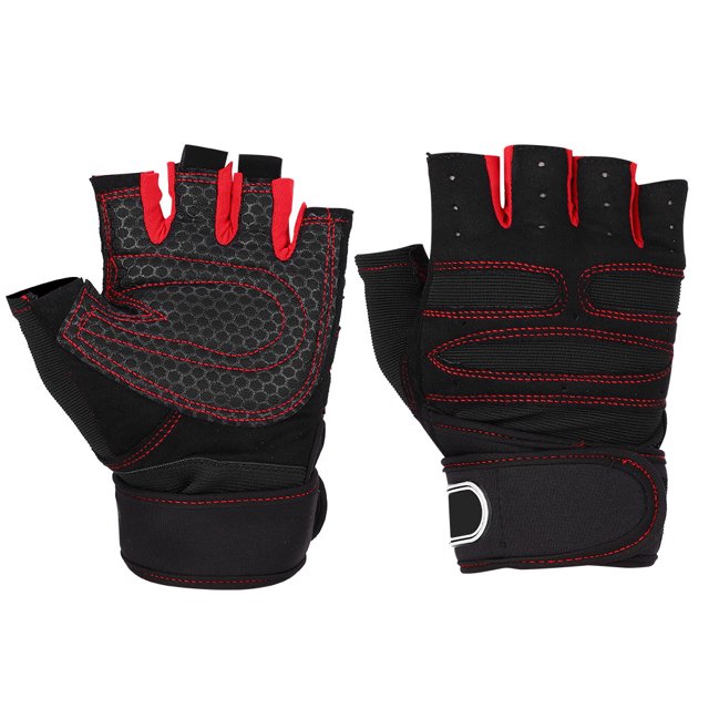 Levantamiento de pesas Guantes de gimnasio Entrenamiento Fitness Muñequera Entrenamiento Ejercicio Deportes (Rojo+Negro, M)