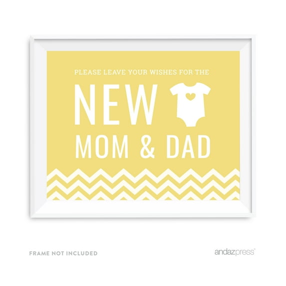 Leave Wishes For New Mom & Dad Yellow Chevron Print Baby Shower Party Signs