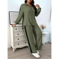 thumbnail image 6 of Women'S 2 Piece Outfits Casual Ribbed Knit Lounge Sets Cozy Half Zip Sweatsuit Sets Wide Leg Jogger Tracksuits Green L, 6 of 8