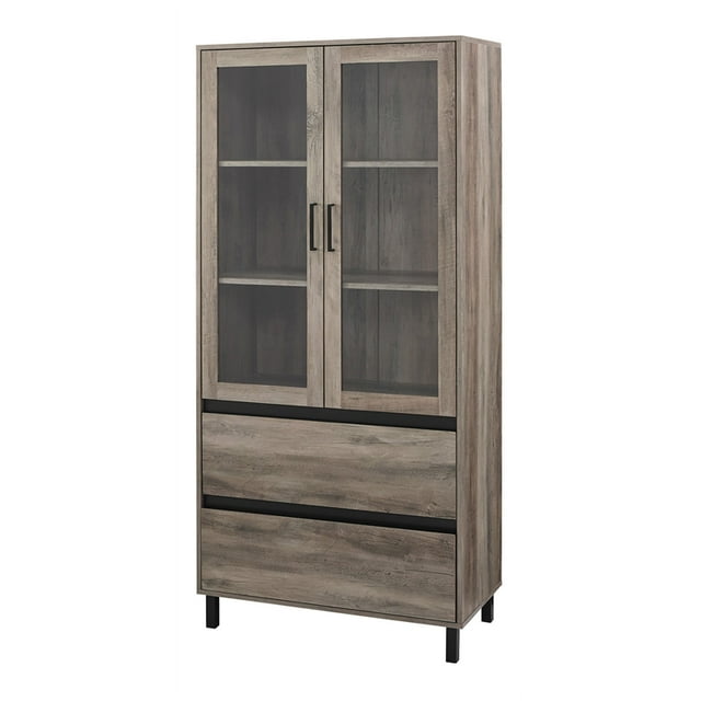 Walker Edison Clark 68" Glass Door Modern Engineered Wood Hutch in Gray Wash