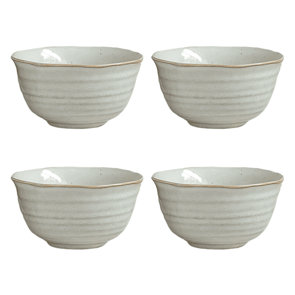 4 Pcs Ceramic Bowls, 4.5 In / 11.2 Cm Small Rice Bowls With Gold Rim, 9.5 Fl Oz / 280 Ml Dessert Bowls, Ribbed Design, Easy Grip, Stackable Ice Cream Bowls, Microwave Dishwasher Safe