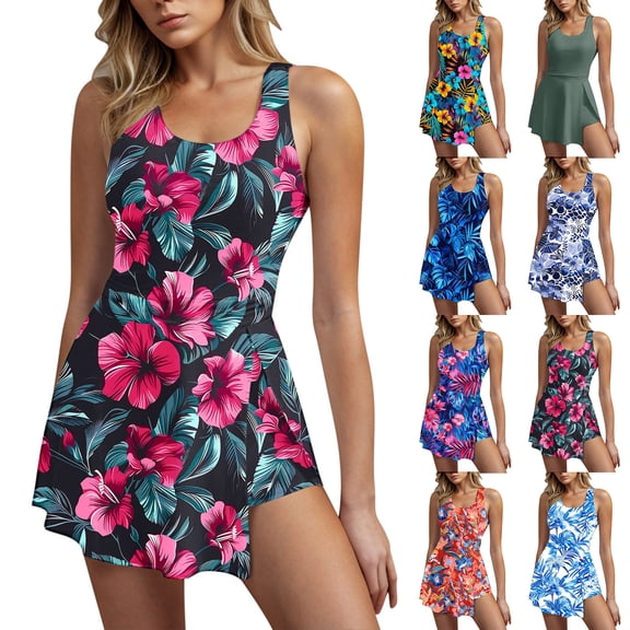 JoveMarine Womens Swimsuits Printed Skirt Padded - Two-Piece Tankini Sexy and Modest Wire-Free Perfect Beach Vacation,Blue L