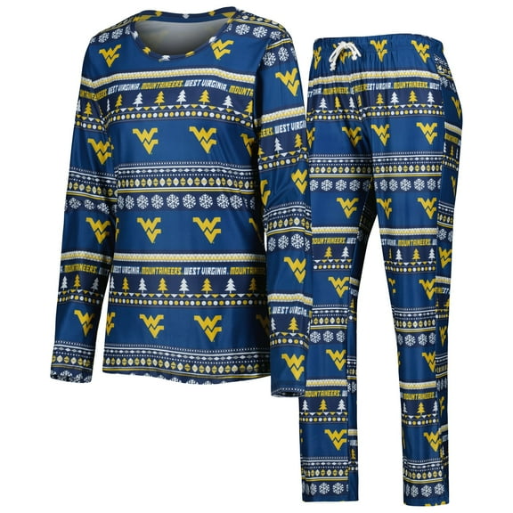 Women's Concepts Sport Navy West Virginia Mountaineers Holiday Long Sleeve Top and Pants Sleep Set