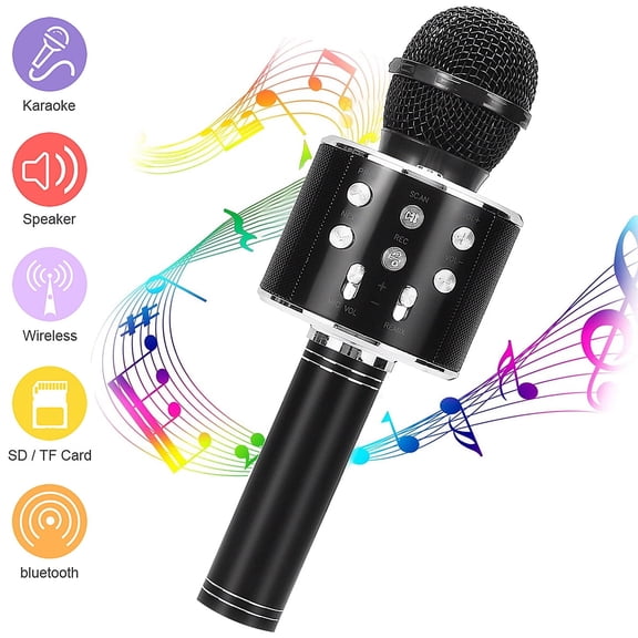 Karaoke Bluetooth Microphone with Speaker Magic Voices, Record Function, Handheld Wireless Microphone for Kids Party KTV Gifts