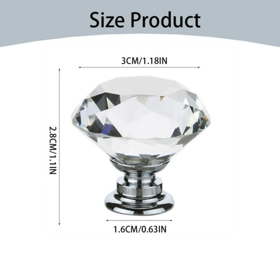 Crystal Knobs for Drawers Kitchen Pull Handle Hardware, Crystal Clear Glass Round Diamond Shape Dresser Closet Bi-Fold Door Bathroom Cupboard Desk Nightstand Furniture Decorative Drawer Knobs(16Pcs)
