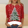 thumbnail image 3 of Gfyviroh Women's Tshirt Tops 3/4 Sleeve Pullover Crewneck Tops Casual Christmas Tree Printing Plus Size Loose Tops, 3 of 5