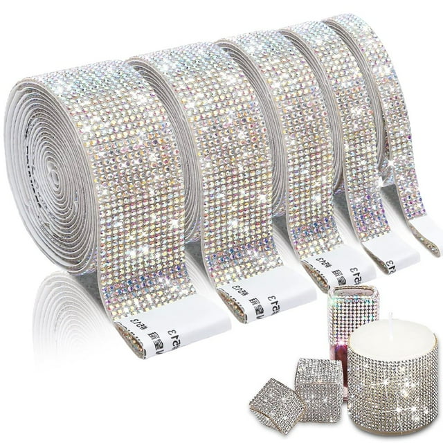 LNGOOR 5 Rolls Super Self Adhesive Art & Craft Tape with 2 mm Rhinestones Strips Sticker(Silver)