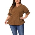 thumbnail image 2 of DARING DIVA Women's Plus Pin Dots Smocked Floral Boho Blouse 4X Brown, 2 of 6