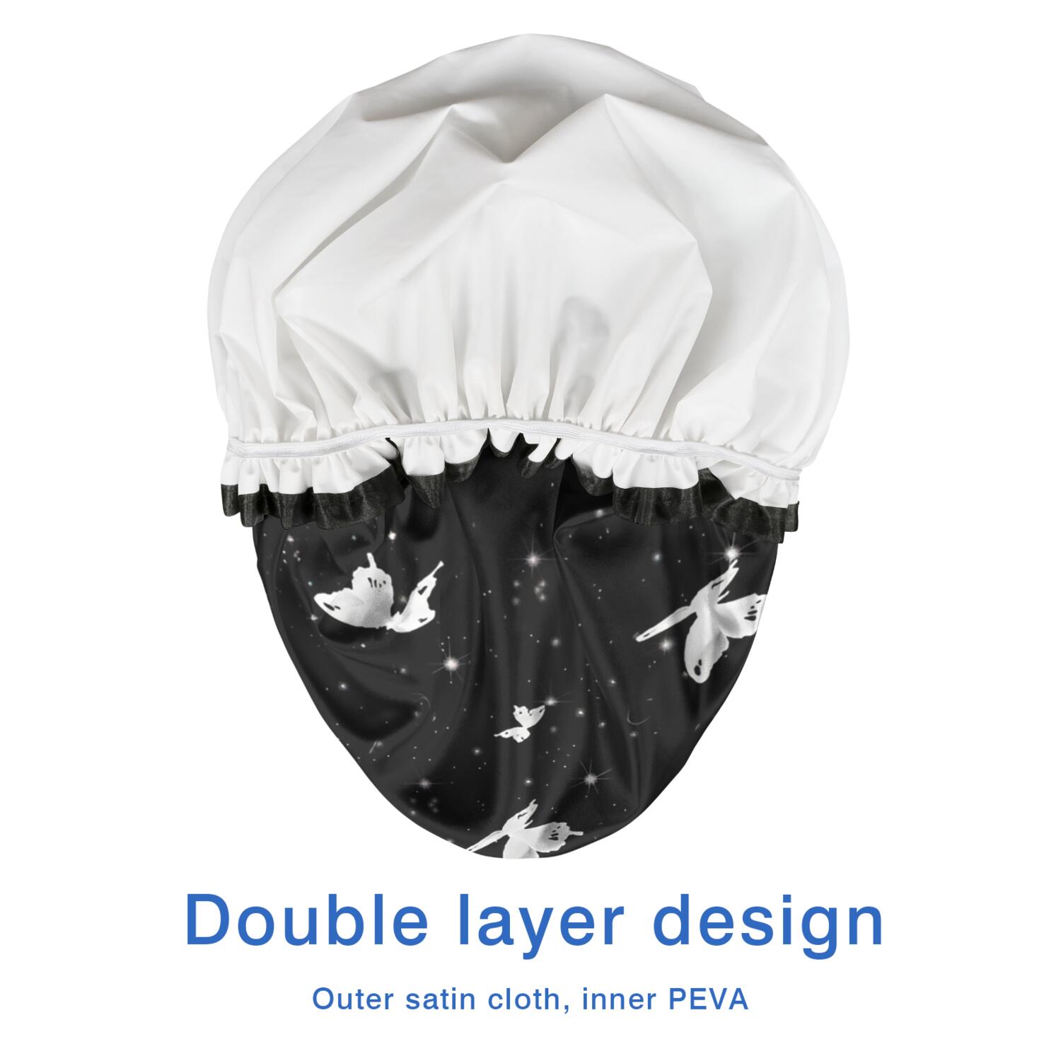 Shower Caps,Black White Butterfly Star Pattern Waterproof Shower Cap for Women 4 Pieces,Double Reusable Hair Cover for Shower PEVA Elastic Stretch Hem