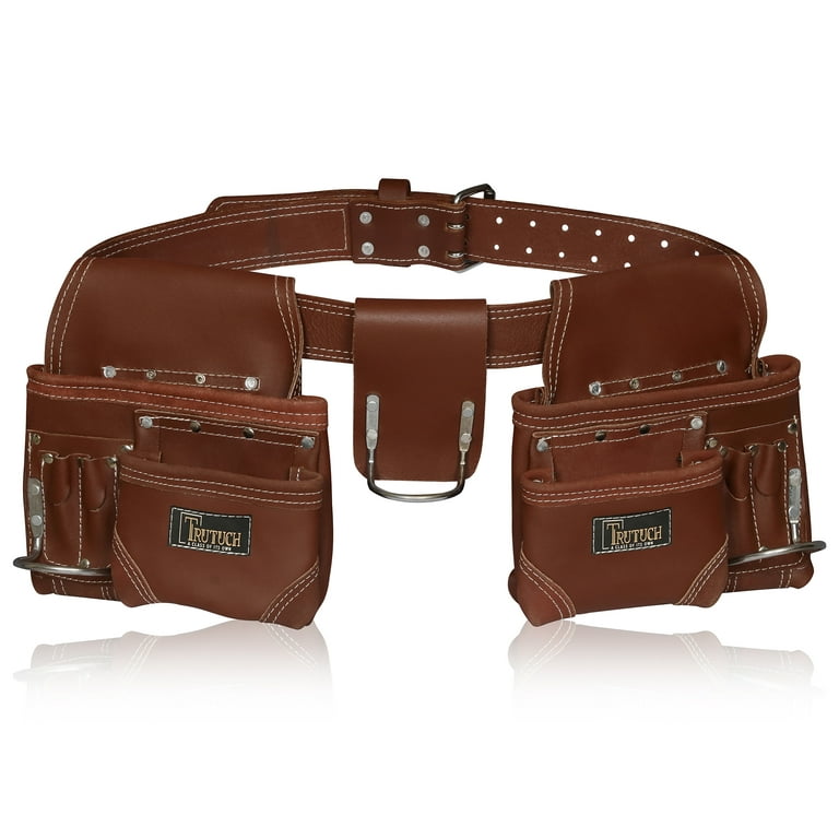 Trutuch Brown Leather Tool Belt | Pouch Bag | 17 Pockets | Tool Pouch | Carpenter | Construction | Framers | Electrician, Men's, Size: Large