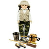 18 Inch Doll Complete Fishing Clothes, Shoes & Pole, 3 Fish, Creel, Bucket & Net