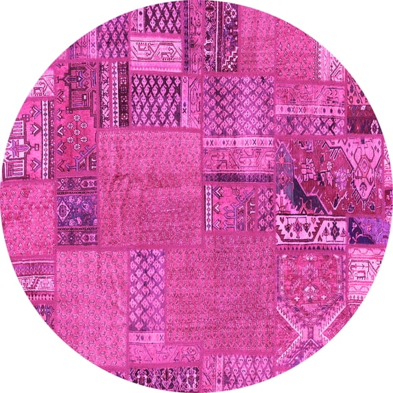Ahgly Company Indoor Round Patchwork Pink Transitional Area Rugs, 3' Round